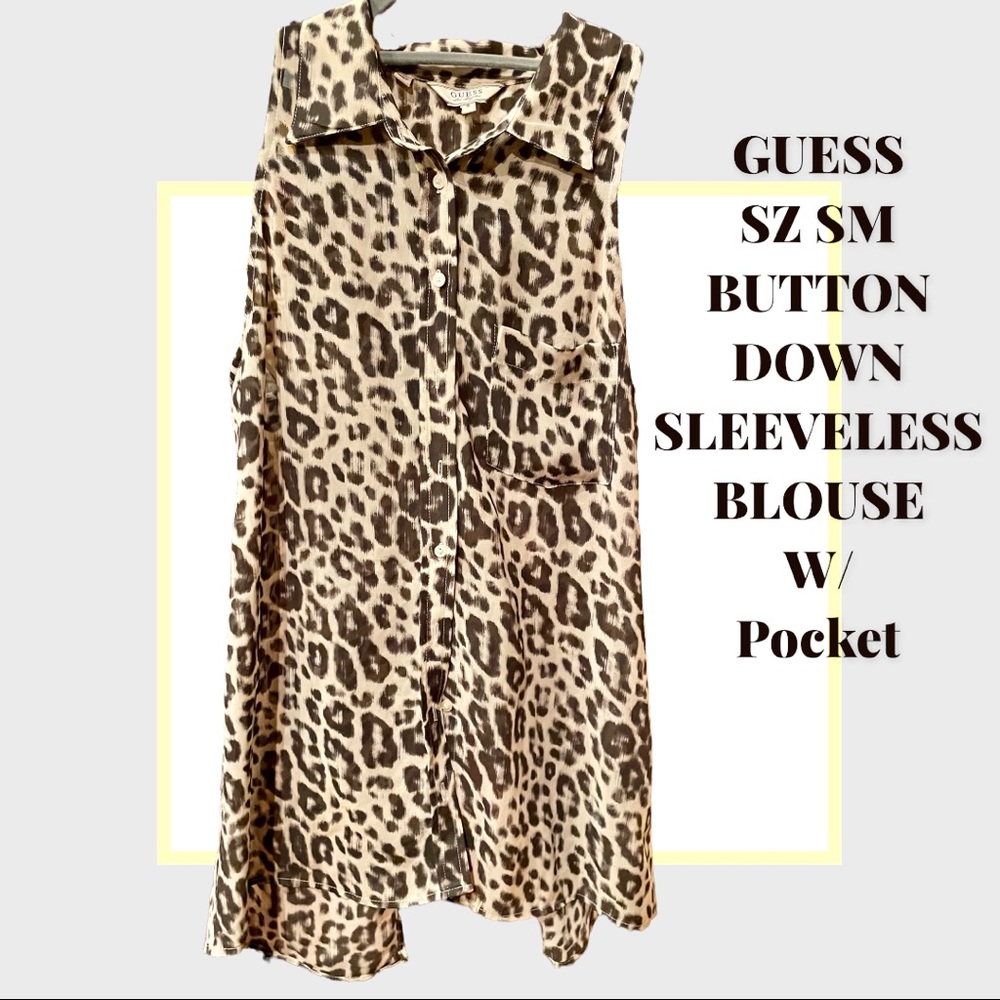 GUESS SZ SM SLEEVELESS BUTTON DOWN FRONT POCKET FLOWY TUNIC W/BACK SLIT & COLLAR - Picture 4 of 14